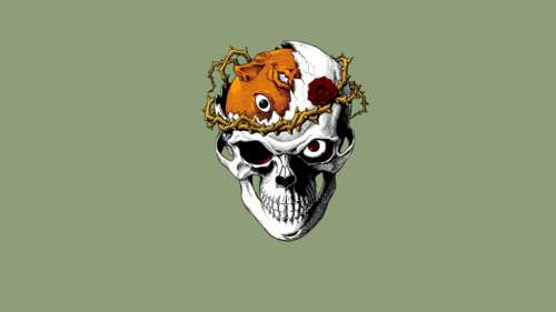 A skull-themed illustration from the Berserk manga series in pastel green. free wallpaper