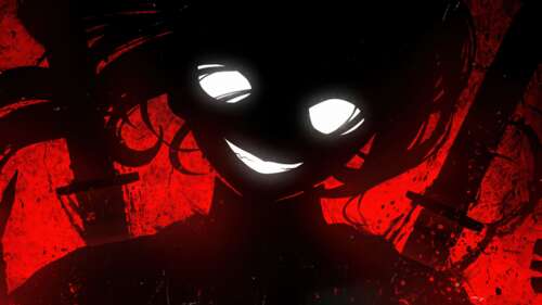 Silhouette of a devilish anime girl against a vivid red background 4K (Ultra HD) wallpaper
