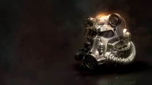 Heavy metallic Power Armor from Fallout 4 against a dark, cinematic background. wallpaper download