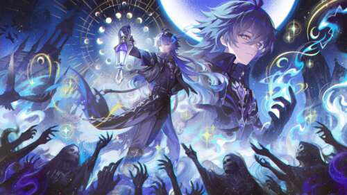 A high-definition 5K digital portrait of Flins from Genshin Impact. wallpaper