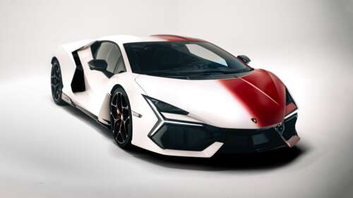 A futuristic Lamborghini Revuelto supercar featuring anime-style aesthetic enhancements,... free background