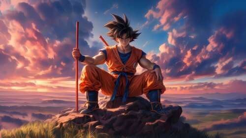 Goku holding his signature Power Pole from the Dragon Ball anime series wallpaper