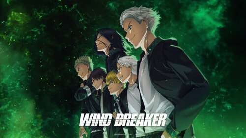 Anime characters Haruka Sakura, Akihiko Nirei, and Hayato Suo from Wind Breaker positioned... wallpaper download