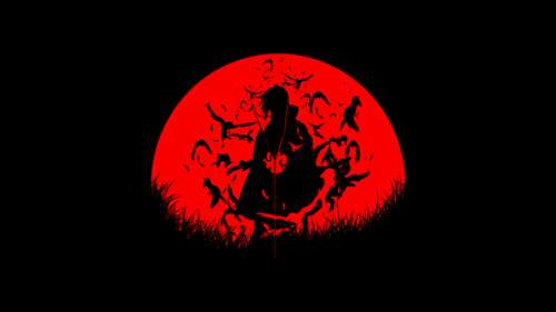 A dark silhouette of Itachi Uchiha from Naruto Shippuden standing in front of a large,... wallpaper photo gallery download