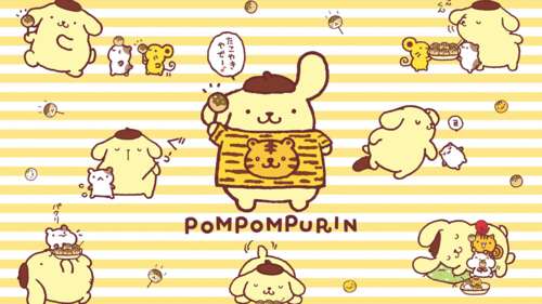 A cute and kawaii cartoon illustration of Pompompurin from Sanrio featuring adorable... free wallpaper