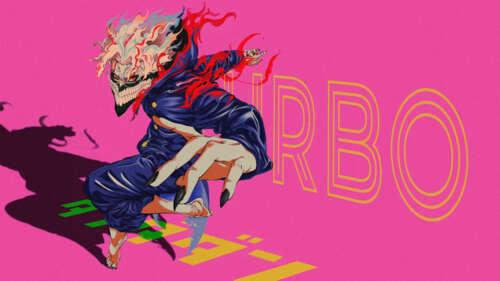 Ken Takakura and Turbo Granny from the anime Dandadan standing against a bright pink... background images hd