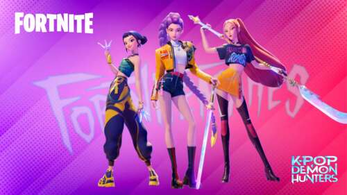 The Huntrix KPop Demon Hunters trio, Rumi, Mira, and Zoey, presented in a colorful,... wallpaper images