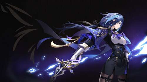A character from Genshin Impact presented in a dark blue aesthetic with a deep blue... pictures for wallpaper