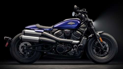 A high-detail close-up of a Harley-Davidson Sportster S motorcycle set against a... free wallpaper