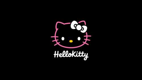 Minimalist Hello Kitty Sanrio character on a solid black AMOLED background. hd background