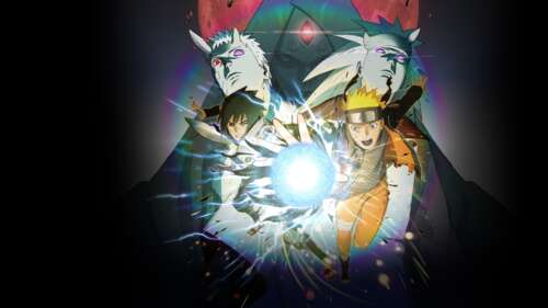 Cinematic fighting game poster showcasing Naruto Uzumaki and Sasuke Uchiha from Naruto...
