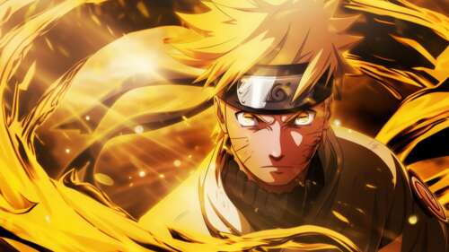A fierce and powerful depiction of Naruto Uzumaki featuring a vibrant yellow aesthetic. wallpaper