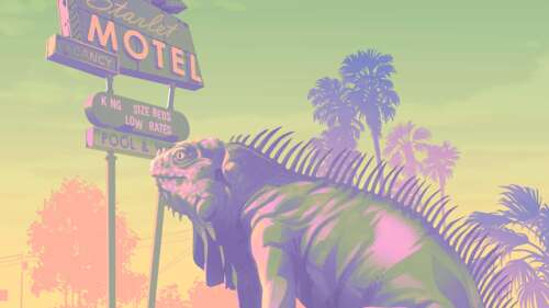 A cinematic shot of a motel in Port Gellhorn, Grand Theft Auto VI style, featuring... background images hd