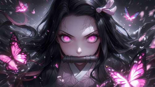 A high-resolution pink aesthetic illustration of Nezuko Kamado from Demon Slayer:... background images hd