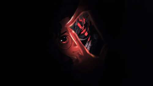 A cinematic and dark aesthetic portrait of Okarun (Ken Takakura) from the Dandadan...