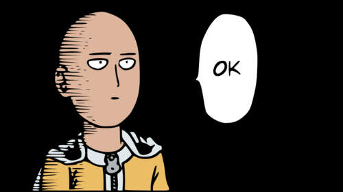Minimalist illustration of Saitama from One Punch Man on a pitch-black AMOLED background. free background images
