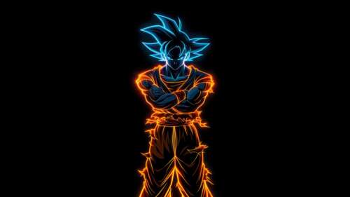 A glowing, high-contrast portrait of Son Goku from Dragon Ball against a pitch-black... ps4 wallpaper