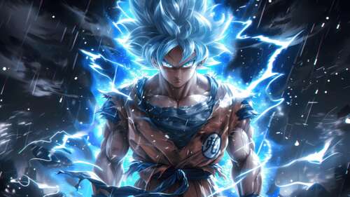 Son Goku with glowing blue hair and a radiant blue aura in his Super Saiyan Blue... wallpaper photo gallery download