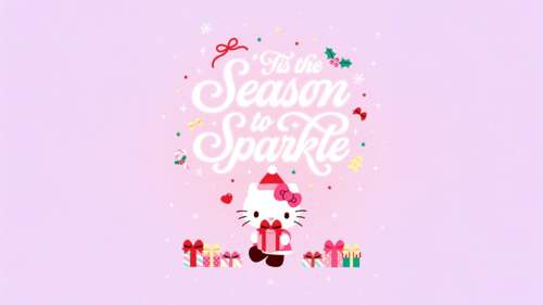 Hello Kitty surrounded by sparkling pink Christmas gifts and festive decorations... wallpaper images