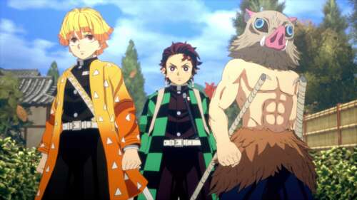 Tanjiro Kamado, Zenitsu Agatsuma, and Inosuke Hashibira from Demon Slayer: Kimetsu...