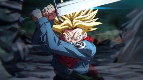 Trunks from Dragon Ball Z holding his legendary sword. desktop wallpaper