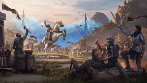 A powerful fantasy character from The Elder Scrolls Online standing amidst a detailed,... free hd wallpapers