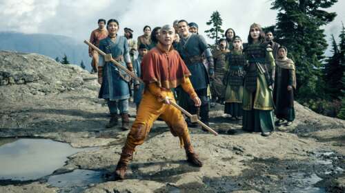 A cinematic, high-detail portrait of Aang, the Air Nomad, from the Netflix series... wallpaper