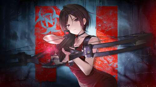 An anime-style depiction of Ada Wong from Resident Evil holding a crossbow. pictures for wallpaper