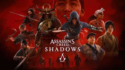 A high-resolution cinematic game poster for Assassin's Creed Shadows featuring the... free background
