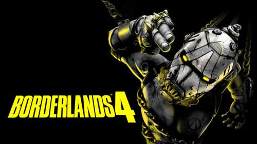 A high-detail, cel-shaded Vault Hunter character from Borderlands 4 against a pitch-black... free desktop wallpaper