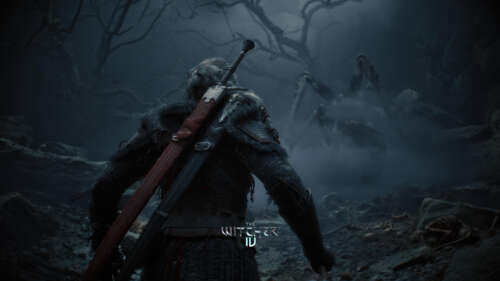 Ciri from The Witcher IV standing in a detailed, dark nighttime landscape during... wallpaper
