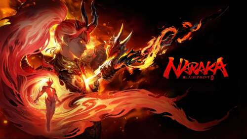 A cinematic character from Naraka: Bladepoint featuring a dramatic dark red and moody... free desktop wallpaper