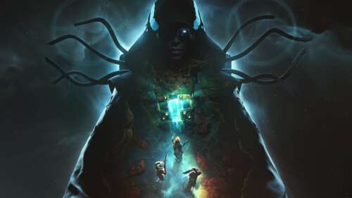 Detailed digital art of a futuristic character in glowing cybernetic armor, representing... hd background