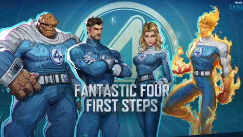 Cinematic ultrawide 5K view of the Fantastic Four characters, including Mr. Fantastic,... free wallpaper