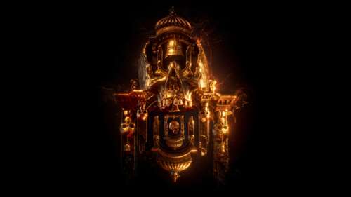 Close-up of a golden gothic skull on a dark background, inspired by Path of Exile... wallpaper
