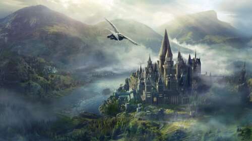 A cinematic poster of a wizard student wearing magical robes in a dark, enchanted... wallpaper