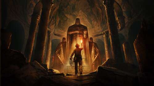 A high-resolution cinematic shot of Indiana Jones from the video game Indiana Jones... wallpaper download