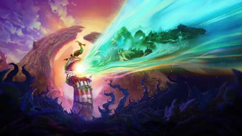Cinematic key art of The Keeper, a mysterious armored figure standing in an ancient,...