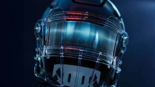 A futuristic American football helmet with glowing neon blue lights and a dark blue... pictures for wallpaper