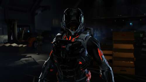 Master Chief wearing highly detailed futuristic MJOLNIR armor from the game Halo... hd background