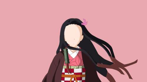 Minimalist faceless illustration of Nezuko Kamado from Demon Slayer on a light pink... free background