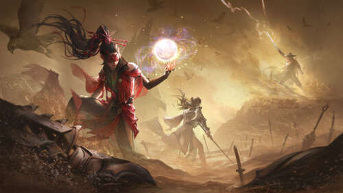 A high-detail illustration of a martial arts character from Naraka: Bladepoint in... free wallpaper