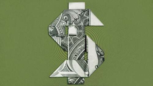 A detailed origami dollar bill folded from paper on a solid green background. background images hd