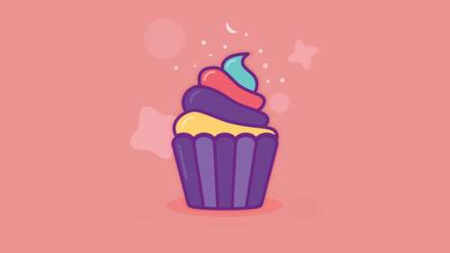 A minimalist and colorful illustration of a pastel pink ice cream scoop. free wallpaper