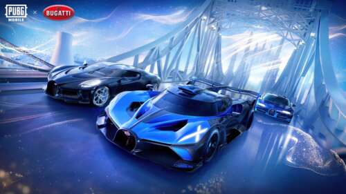 Tactical PUBG Mobile characters standing alongside the Bugatti La Voiture Noire,... wallpaper