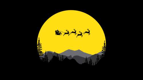 A minimalist silhouette of Santa Claus positioned in front of a bright full moon... computer backgrounds