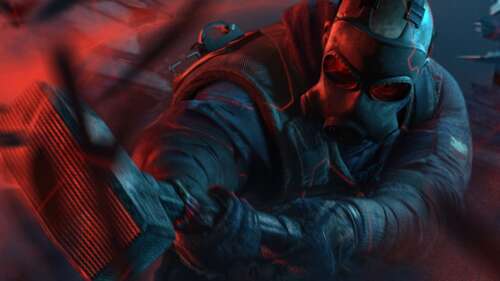 A close-up of a tactical operator wearing a gas mask and advanced combat gear under... desktop wallpaper