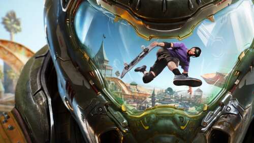 Promotional key art for Tony Hawk's Pro Skater 3 + 4 featuring Tony Hawk performing... wallpaper