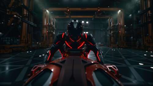 A futuristic character wearing intricate neon-lit armor in a dark, digital environment... background images hd