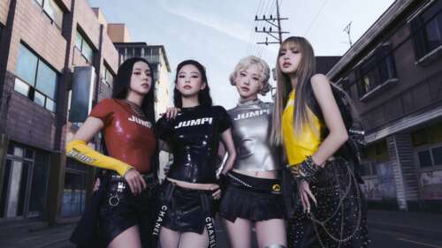 Close-up portrait of Blackpink members Jennie, Rosé, Lisa, and Jisoo in a high-definition... free desktop wallpaper